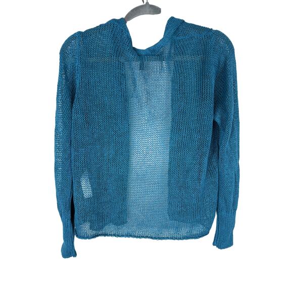 Eileen Fisher Organic Linen Cotton Blend Cardigan Sweater Open Front Teal Size L - Picture 7 of 8